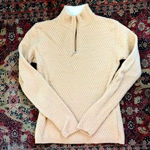 Tan Cashmere Blend Basketweave Zip Neck Sweater